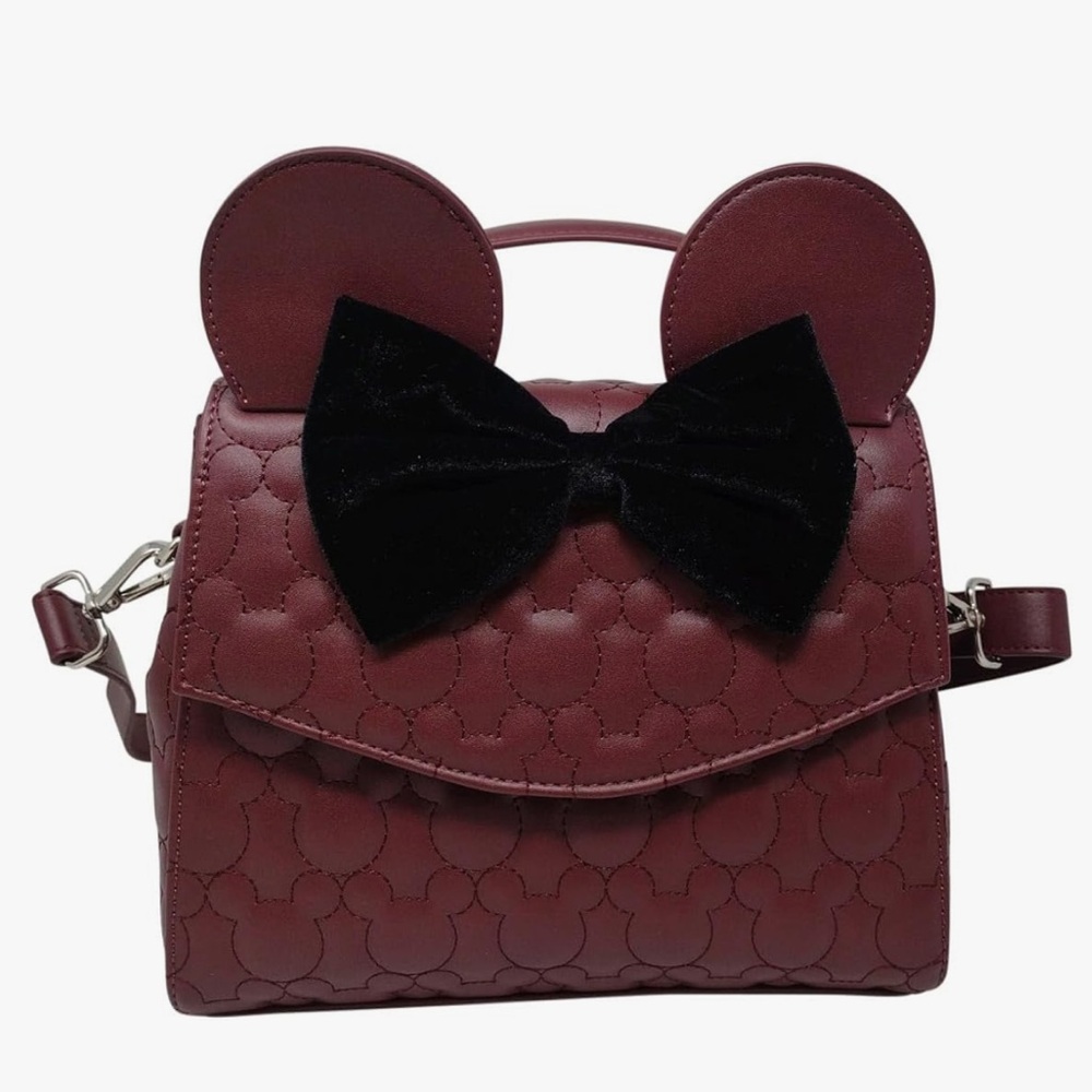 NWT ✨Loungefly Minnie Mouse burgundy Quilted satchel  Handbag